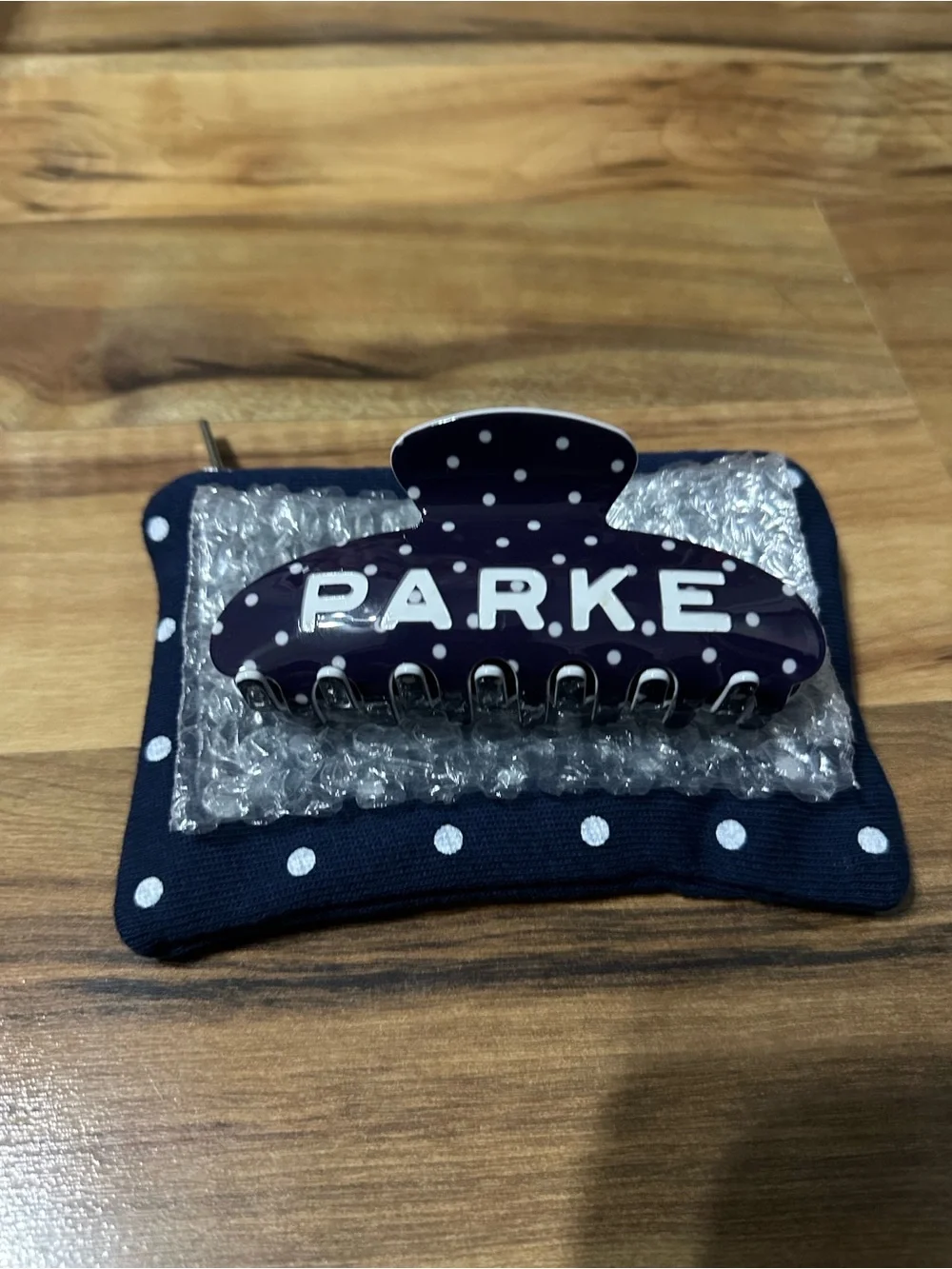 BRAND NEW PARKE Claw Clip in Denim Polka Dot